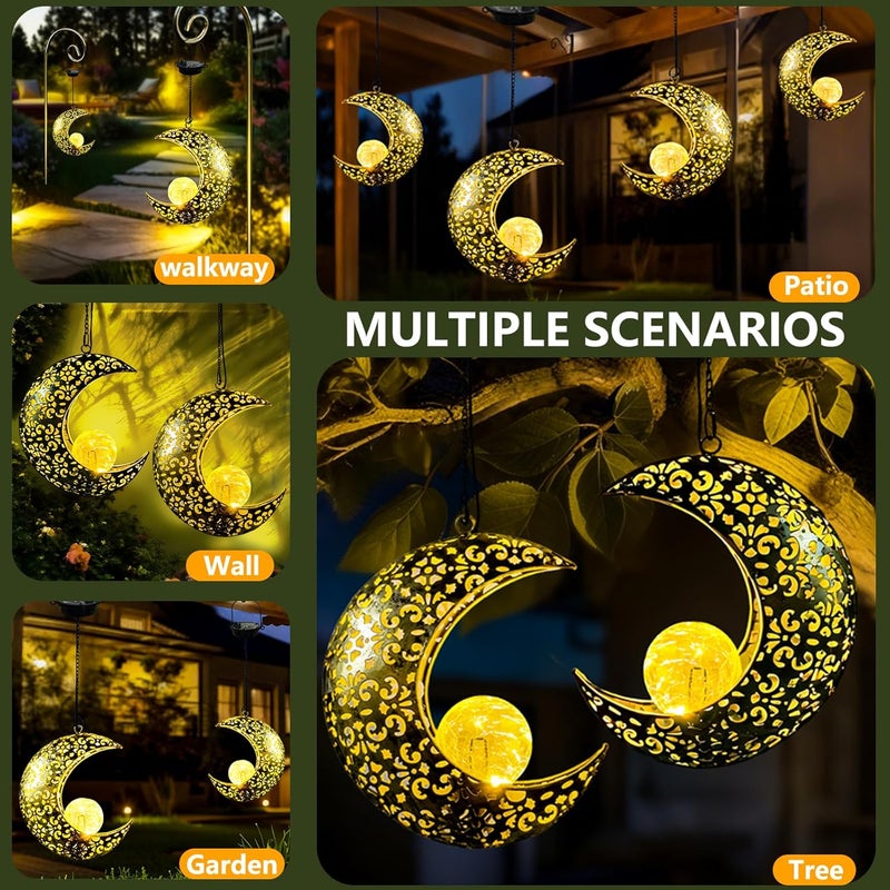 CF Solar Garden Hanging Moon Lights Outdoor Decor,2 Pack Metal Lanterns Art Decorations for Outside Yard Lawn Patio Wall Fences Driveway Trail,Unique Housewarming Gardening Gifts for Women Mom - Image 5